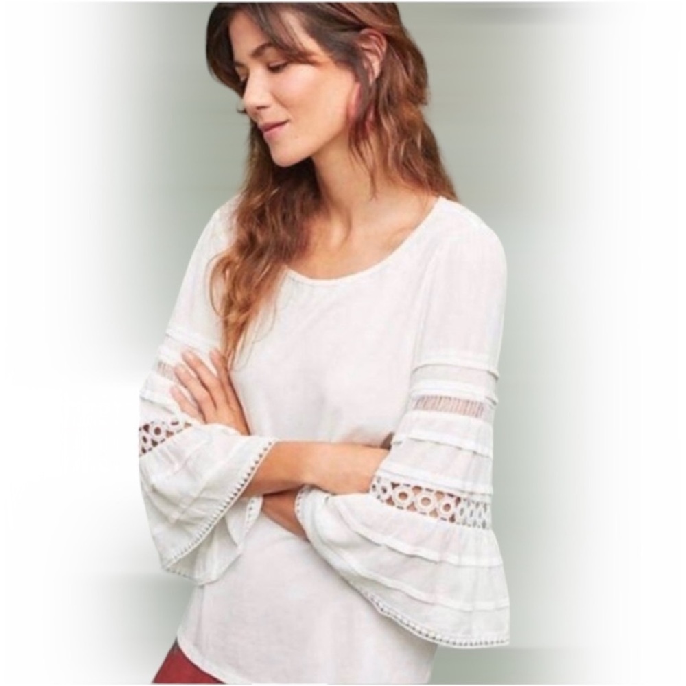NWT Anthropologie One September Southern Eyelet Bell Sleeve Crochet Top